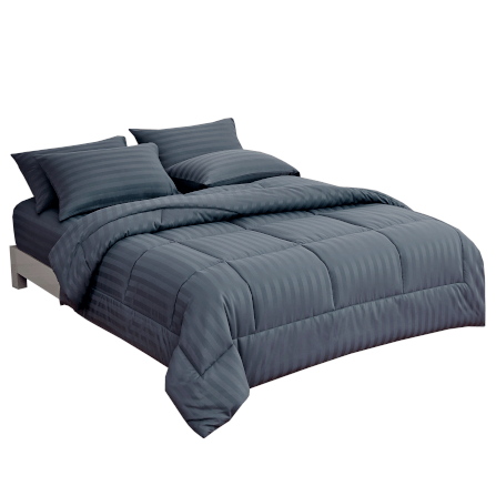ชุดผ้าปูที่นอน 5 ฟุต 6 ชิ้น IBED ลายริ้ว IMPERIAL BLUE พร้อมผ้านวมเย็บติด_0
